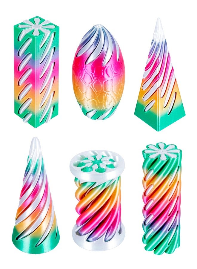 dikale 6 Packs Spiral Cone 3D Printed Fidget Toy Set, Flexible Impossible Cone Pyramid Passthrough Toys for Stress Relief,Desk Deco Relaxing for Kids Adults, Candy Gradient Rainbow & White - Image 1